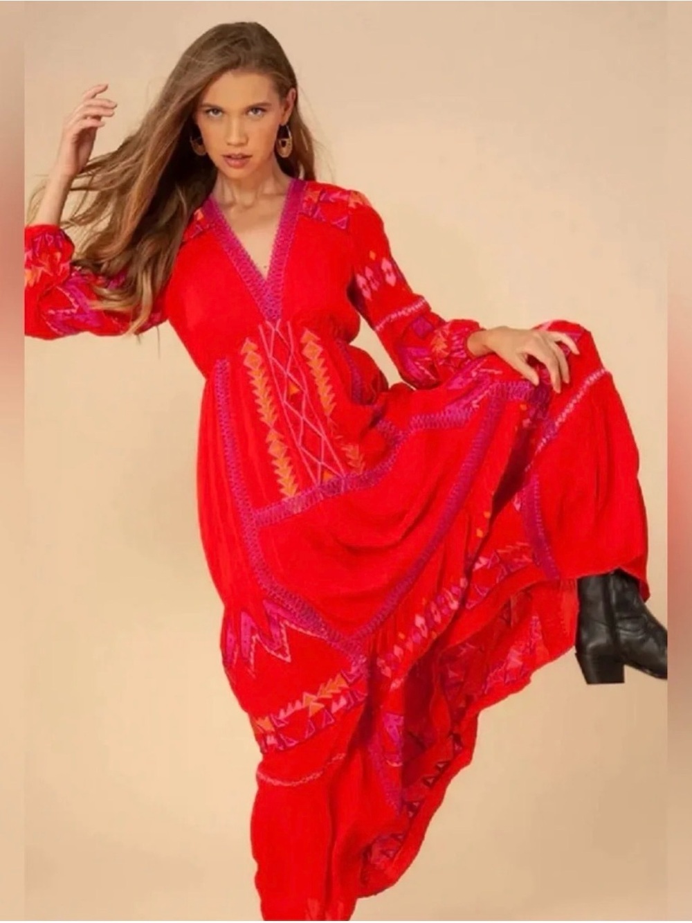 Embroidery! Small Hale Bob Boho Maxi Dress— Poppy